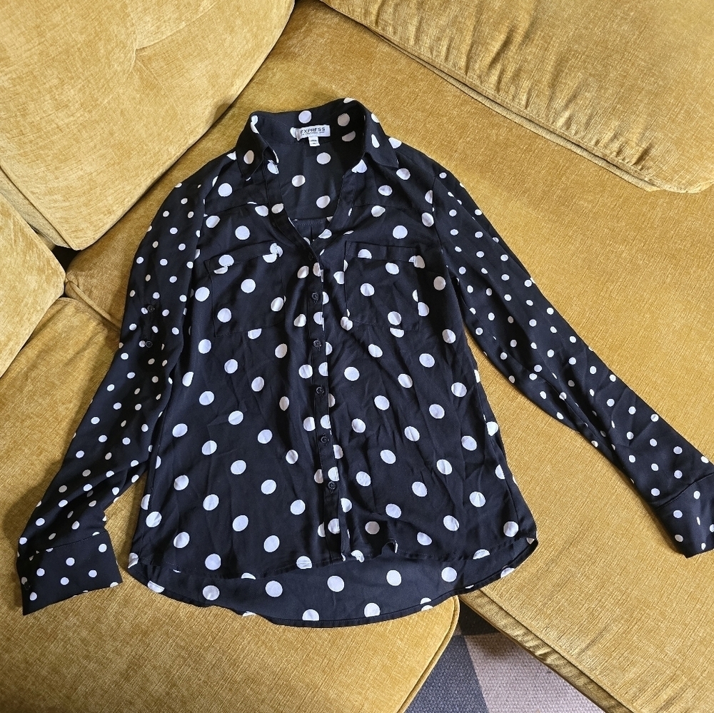 Express Portofino Black and White Polka Dot Blouse